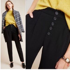Anthropologie Sasha Button Fly Tapered Trousers Pleated High rise pant black 4